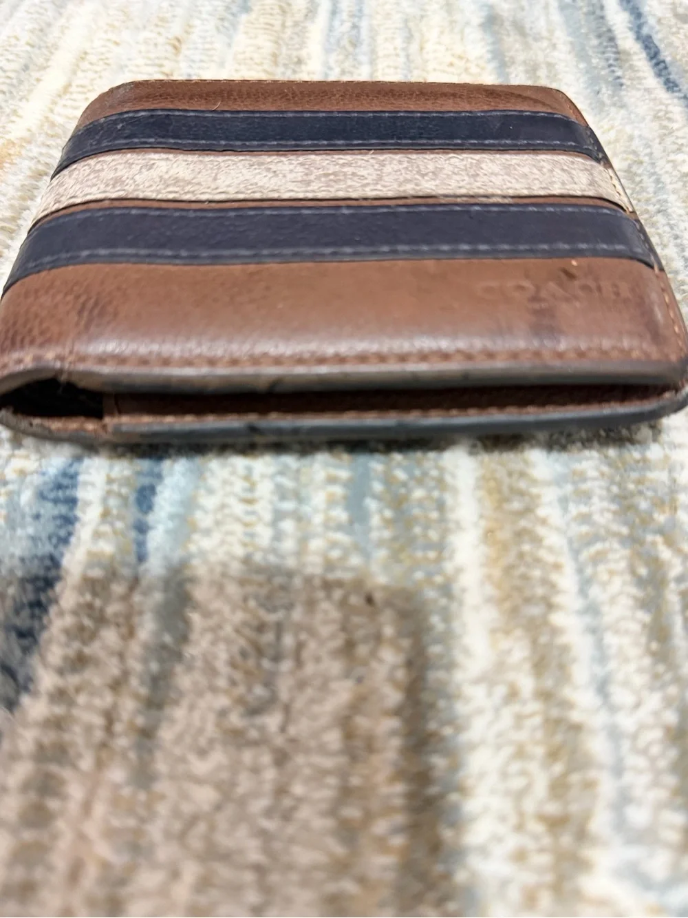 Coach Brown Wallet with Navy and Cream Stripes
